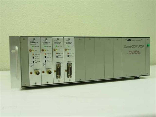 Allied Telesis CentreCOM 5000 AT 5000-02 Multimedia Concentrator front view showing four installed repeater modules