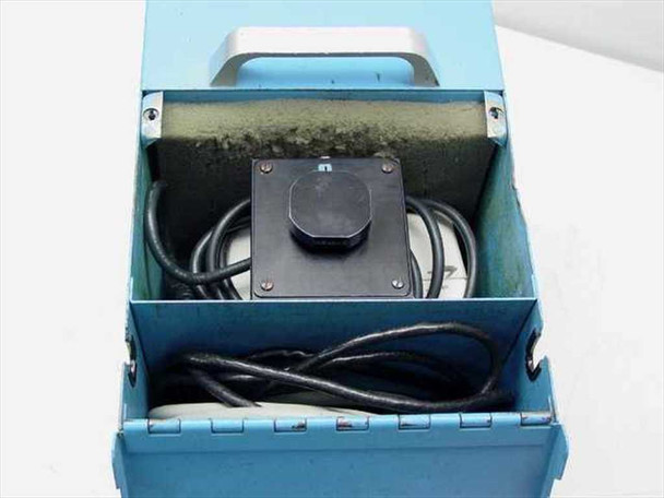 Photo Research Spectra 900-OP-C photometer interior view with lid open showing internal transformer, receiver head stowed inside blue enclosure
