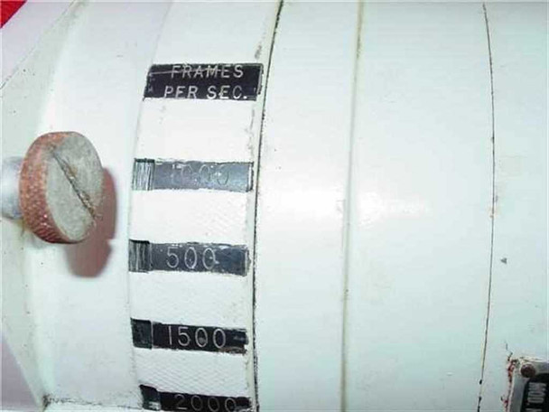 Photo-Sonics 4B motor side scale showing frames per second markings: 500, 1500, 2000 FPS positions