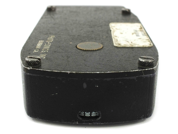 Photo-Sonics 16mm-1VN Film Magazine — opposite end view showing film counter window reading approximately 30-40 and brass latch detail