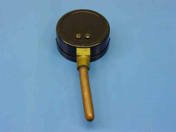 Marsh Instrument dial thermometer – rear view showing black metal case back, two screws, and bent copper thermowell stem
