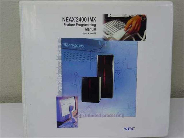 NEC NEAX 2400 IMX Feature Programming Manual binder, Stock 200968, with distributed processing cover imagery
