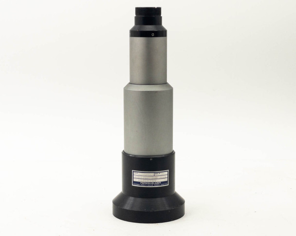Perkin-Elmer Lasermat 225mm f/4.5 Collimator Lens upright vertical view showing full barrel and base flange with label