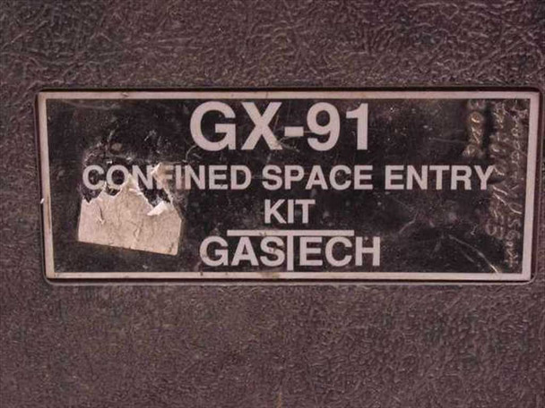 Gastech GX-91 Confined Space Entry Kit label on hard case lid reading 'GX-91 CONFINED SPACE ENTRY KIT GASTECH'