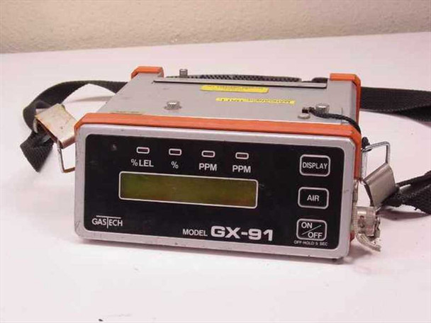 Gastech GX-91B 4-gas personal monitor front panel showing %LEL, %, PPM, PPM LCD display with DISPLAY, AIR, and ON/OFF buttons