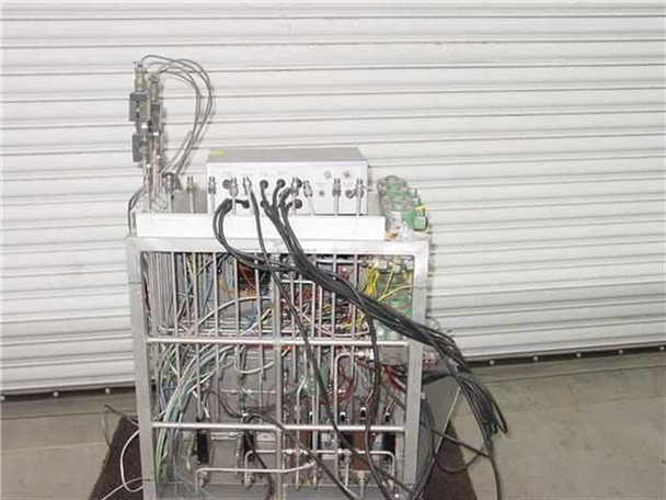 MRI Instruments XP16 laser gas controller rear view showing internal wiring, tubing, and circuit boards