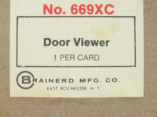 Brainerd 669XC Door Viewer — bulk shipping box label showing No. 669XC, Door Viewer, 1 Per Card, Brainerd Mfg. Co. East Rochester NY