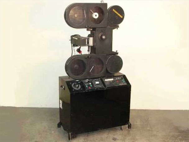 Elicon Ultradrive 600 35mm animation stand optical film printer — full front view showing film reels, transport mechanism, and control console on wheeled cabinet