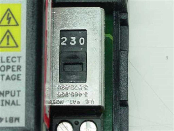 Red Lion Controls MLPS voltage selector switch close-up — set to 230V position with screw terminal connections visible