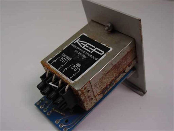 KEP 476666-1 counter rear view showing Kessler-Ellis Products label, add and subtract terminal connections, and driver PCB with visible corrosion on housing