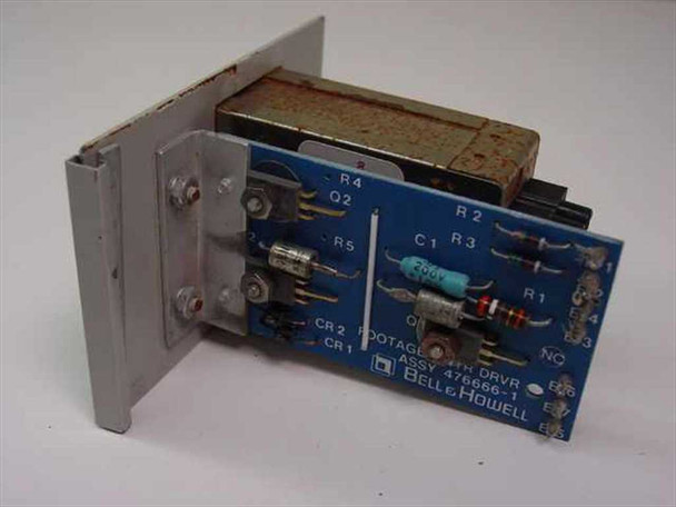 Bell & Howell footage driver board Assy 476666-1 side view showing PCB components including resistors, capacitors, transistors, and CR1/CR2 diodes