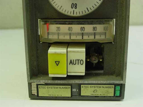 Leeds & Northrup 420 Type-P Controller – front panel close-up showing percentage bar scale, AUTO mode button, and ETEC System Number tags