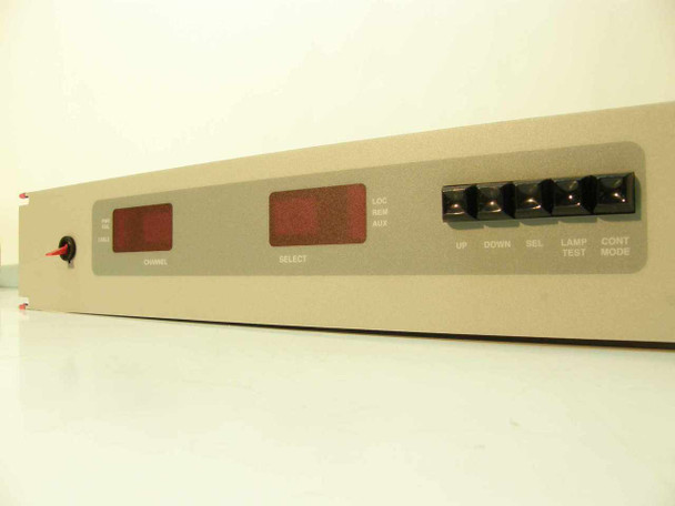 Varian VJW1454R1 Remote Channel Selector – close-up front panel showing CHANNEL and SELECT LED displays and UP DOWN SEL LAMP TEST CONT MODE buttons