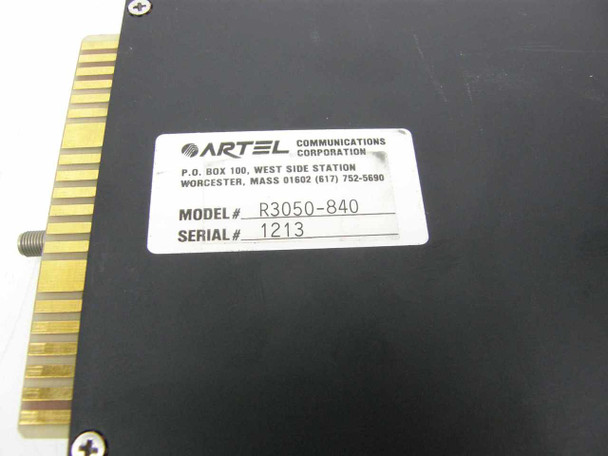 Artel R3050-840 label close-up showing Artel Communications Corporation, Worcester MA, Model R3050-840, Serial 1213