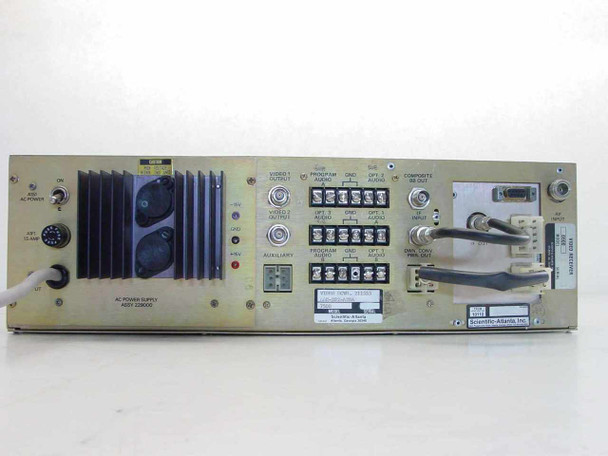 Scientific Atlanta 7500 Video Receiver – full rear panel view showing AC power supply, video and audio output terminal blocks, IF and RF BNC connectors, and DB-15 connector
