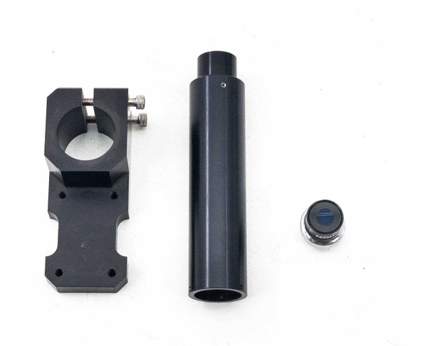 Disassembled components: L-shaped mounting bracket, optical tube, and Unitron eyepiece laid out separately