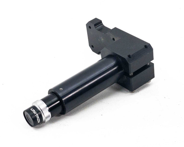 Unitron mounted eyepiece and optical tube assembled on L-shaped mounting bracket — angled three-quarter view