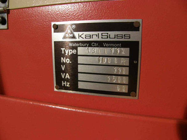 Karl Suss MA56 main machine nameplate — Type 1301112, No. 7085R, V 110, VA 1500, Hz 60
