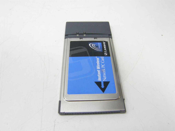 Linksys WPC11 Instant Wireless-B PCMCIA Network PC Card — angled top view showing card body and antenna housing