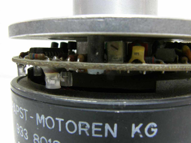 Papst-Motoren KG 933 8018 004 top view showing internal PCB assembly with components and lead wire connections
