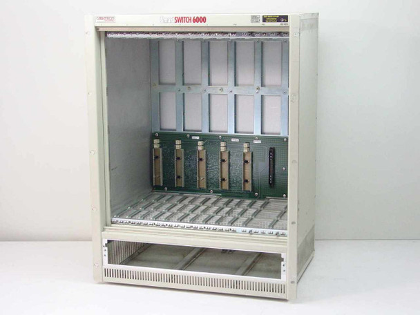 Cabletron Smart Switch 6000 6C105 chassis front view — open bay showing backplane with partial card population and empty module slots