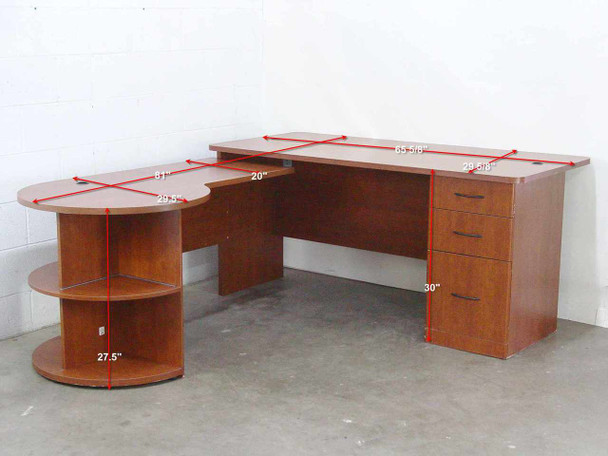 Sauder B2 L-shaped computer desk full overview with annotated dimensions — desktop 65-5/8" and return 53.5" shown