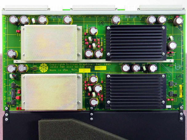 Silicon Graphics 303X2 030-0741-001 Power Module Board full top view showing PCB layout with heat sinks and edge connectors