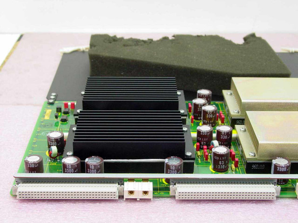 Silicon Graphics 303X2 Power Board close-up of heat sink section with 3300uF capacitor array and edge connector fingers