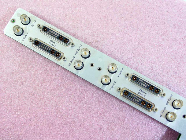 Silicon Graphics KONA VIO6 030-765-003 – front panel detail showing Chan 2 through Chan 5 D-Sub connectors with labeled V-Sync and HC-Sync BNC ports