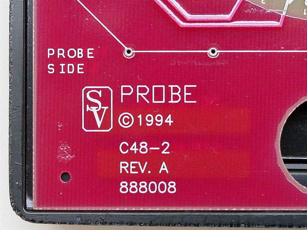SV Probe C48-2 close-up of probe-side silkscreen showing SV Probe logo, copyright 1994, model C48-2, Rev A, and part number 888008