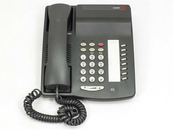 Lucent 6408Plus charcoal business desk telephone — front right angle view showing handset, keypad, and 8 line keys
