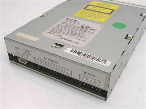 Mitsumi CRMC-FX400D CD-ROM drive – rear view showing IDE interface connector, audio output header, and DC input power connector with 5V/12V pinout