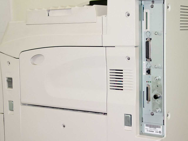 Kyocera Mita FS-9500DN right-side and interface panel – parallel port, RJ-45 network port, and additional interface slots visible