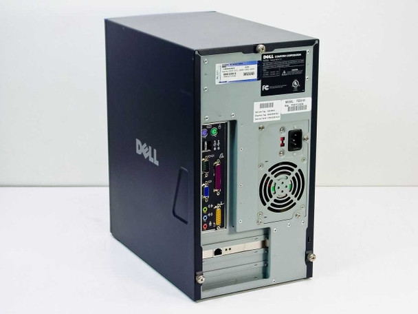 Dell SmartStep 100D desktop PC – rear panel view showing I/O ports, expansion slots, power connector, and exhaust fan