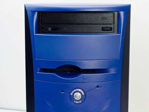 Dell SmartStep 100D front bezel close-up – Lite-On 48x CD-ROM drive and 1.44MB floppy drive bays with SmartStep 100D power button below