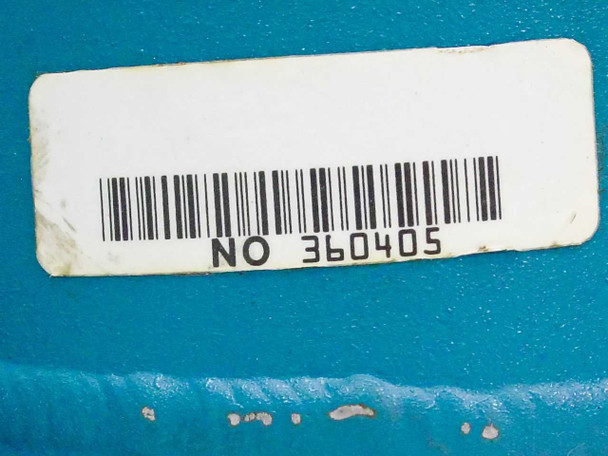 Barcode label on blue dewar body reading 'NO 360405'