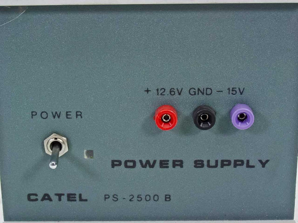 Catel PS-2500B Power Supply – close-up of front output panel showing +12.6V, GND, and -15V banana jacks and POWER toggle switch