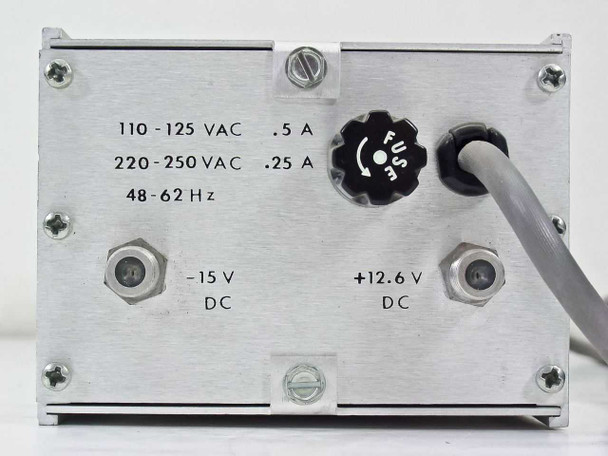 Catel PS-2500B Power Supply – side/rear panel showing AC input ratings, fuse holder, and -15V DC and +12.6V DC output binding posts