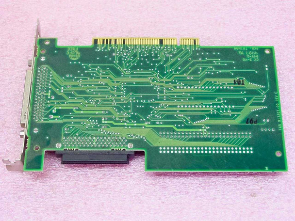 Adaptec AHA-2940UW SCSI PCI card – PCB solder side showing trace layout, external 68-pin bracket port visible at left, and PCI edge connector at bottom