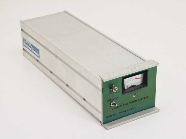 Catel VFMM-2000 Video FM Modulator — front panel showing Deviation knob, Power switch, and VU meter on green face plate