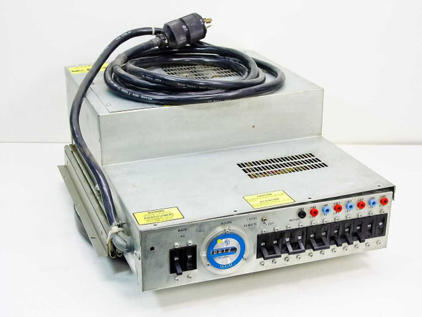 Magnetic Peripherals 47293669 Industrial Power Supply Module – front-left three-quarter view showing front panel controls, output switches, and attached AC twist-lock power cord