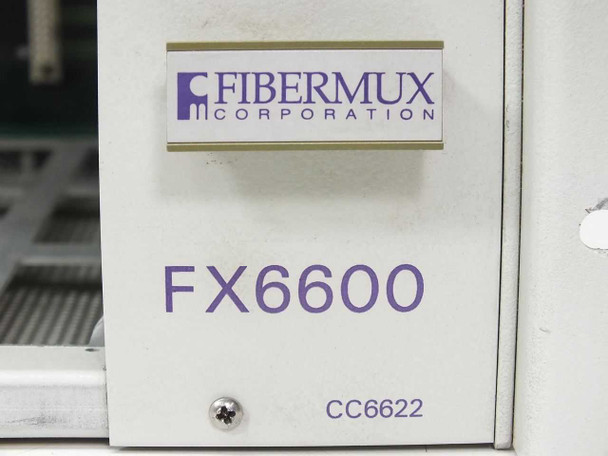 Fibermux Corporation FX6600 label close-up showing brand logo, model number FX6600, and CC6622 identifier