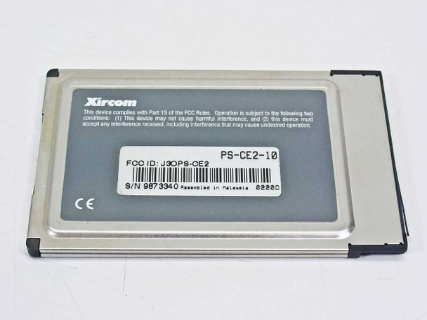 Xircom PS-CE2-10 CreditCard Ethernet Adapter IIps — rear label showing model number, FCC ID J3OPS-CE2, and CE mark