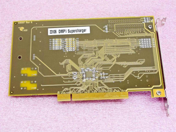Media 100 DMP1 Supercharger PCI card – reverse solder side showing '23106 DMP1 Supercharger' label and PCI edge connector