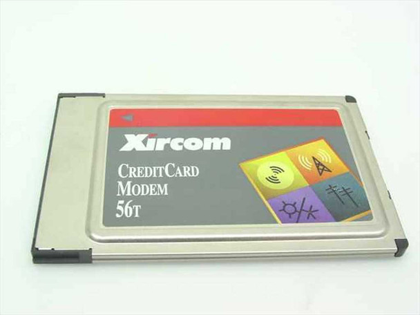 Xircom CM56T CreditCard Modem 56T PCMCIA PC Card — front label view showing Xircom branding and 56T designation