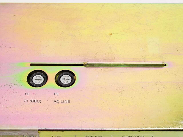 NCR 530-0009297-1 – top panel showing F2 (T1/BBU) and F3 (AC Line) fuse holders