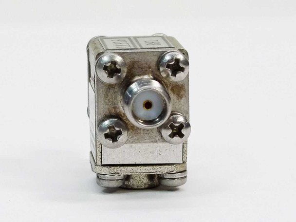 SMT I1316 RF coaxial isolator bottom port view showing single SMA female connector and mounting screws