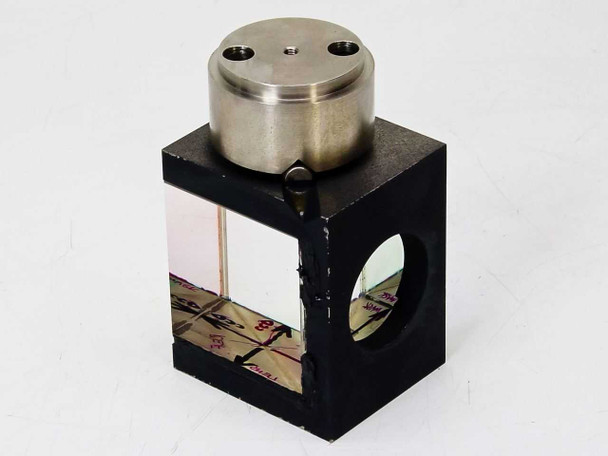 56mm beam splitter double prism assembly – side view showing coated prism faces with adhesive bonding layer visible at base and circular aperture on right face