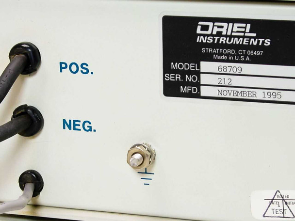 Oriel Instruments 68709 model/serial label — Model 68709, Serial No. 212, Made in USA, Manufactured November 1995