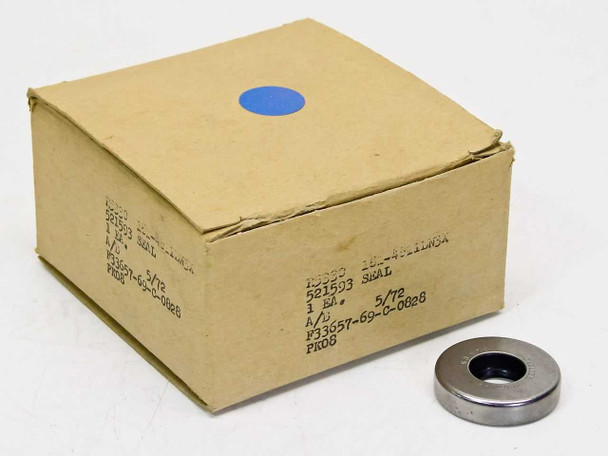 Garlock Klozure 521593 oil seal in original cardboard box with box label showing part number and contract number F33657-69-C-0828